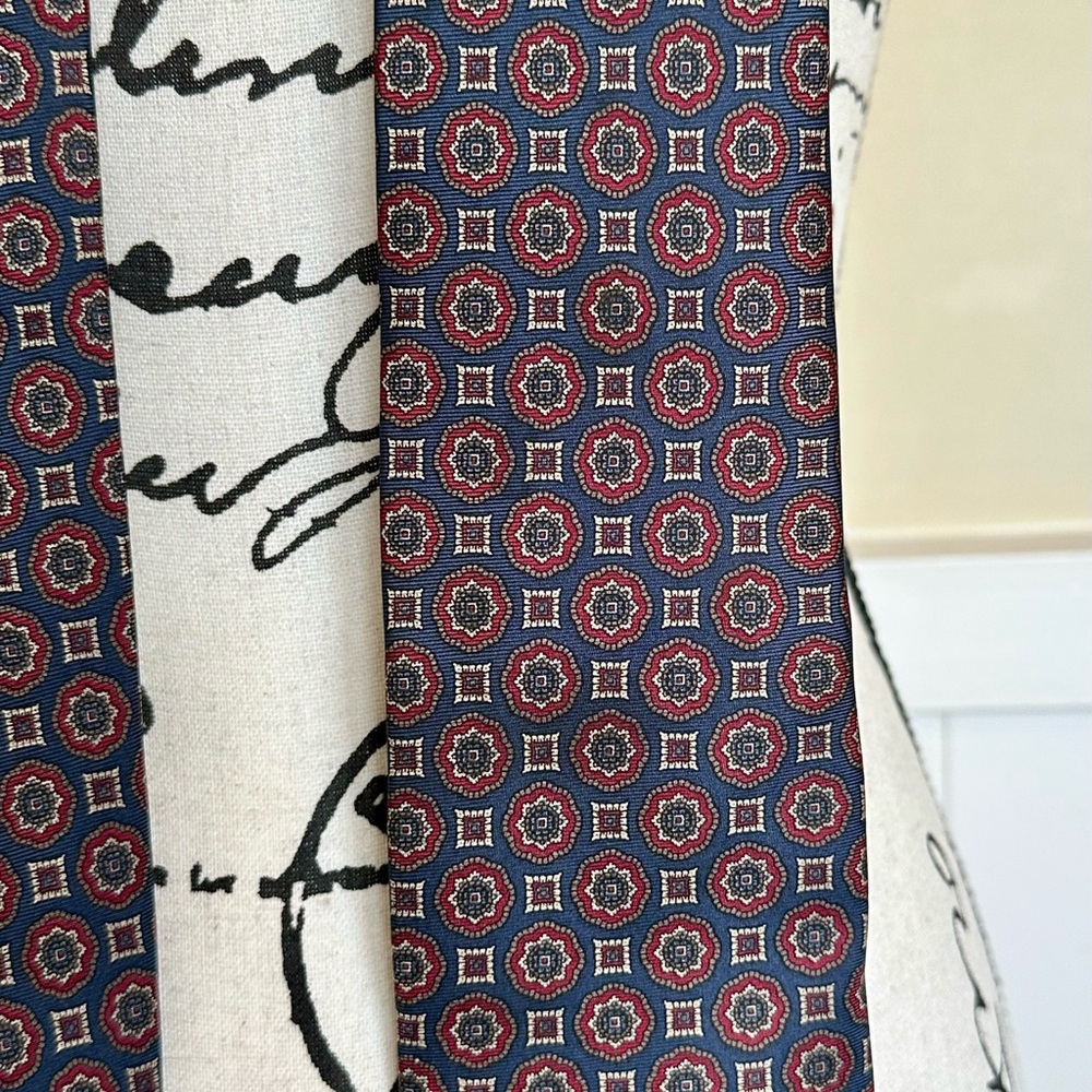 100% Silk Bristol Bay Elegant Blue and Red Patterned Tie